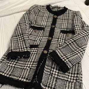 Zara tweed jacket size S black and white
